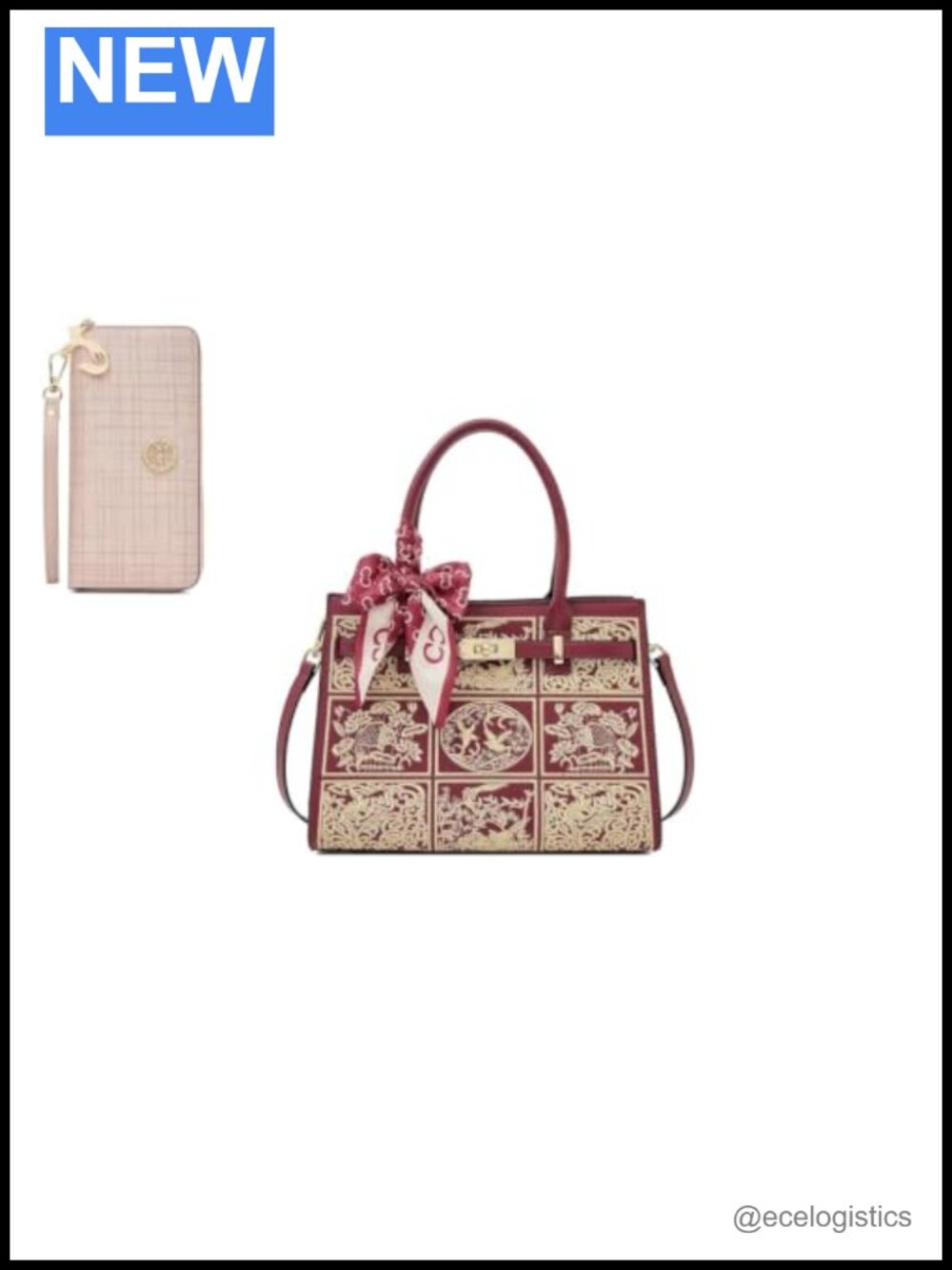 Medium Tote Bag with Leather Wallet Set, Embroidered Crossbody Handbag